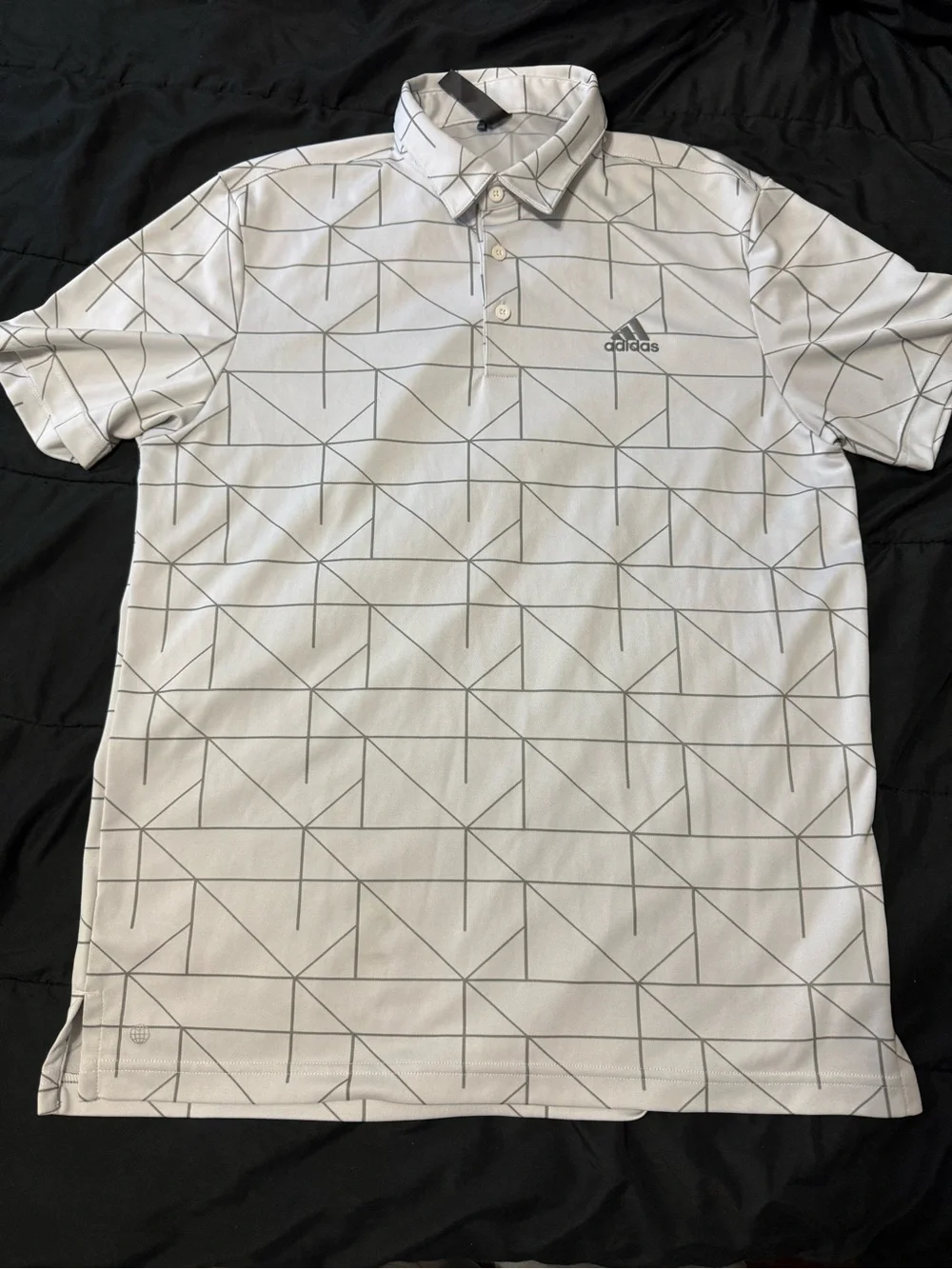adidas Men’s White Polo with Gray Geometric Lines